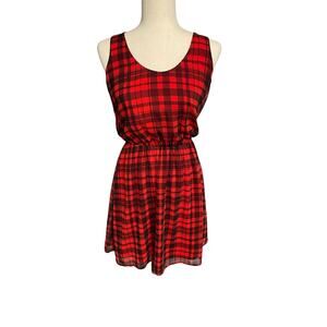 Guess black red plaid racer back sexy sun summer dress women's size medium